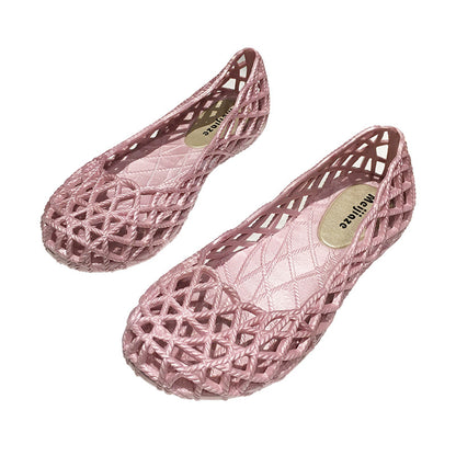 Plastic Sandals Women's 2022 New Summer Outer Wear Nurse Soft-soled Mother Shoes Hollow Non-slip Top Flat Hole Shoes