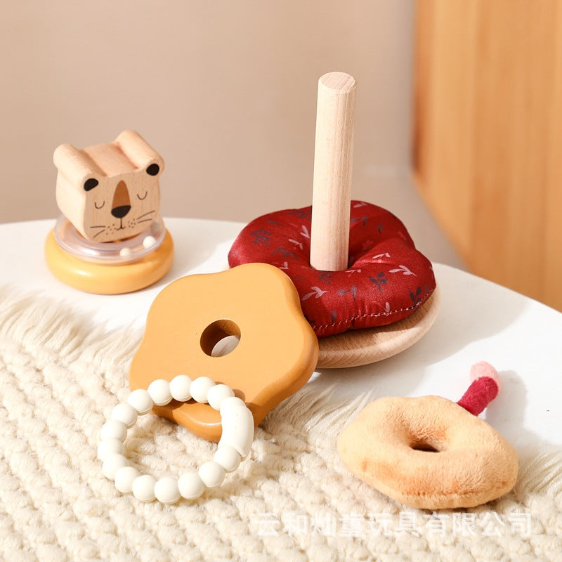Amazon Baby Early Education Educational Lion Set Pillar Toy Wooden Toddler's Hands-on Brain Stacking Shape Building Blocks