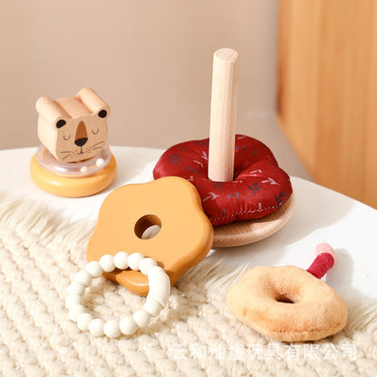 Amazon Baby Early Education Educational Lion Set Pillar Toy Wooden Toddler's Hands-on Brain Stacking Shape Building Blocks