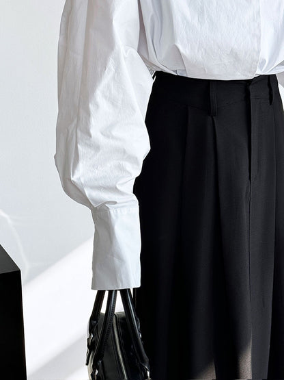 Luxi profile stacked stand collar deep V-neck white shirt Women's lazy batwing sleeve elegant large commuter shirt 9618
