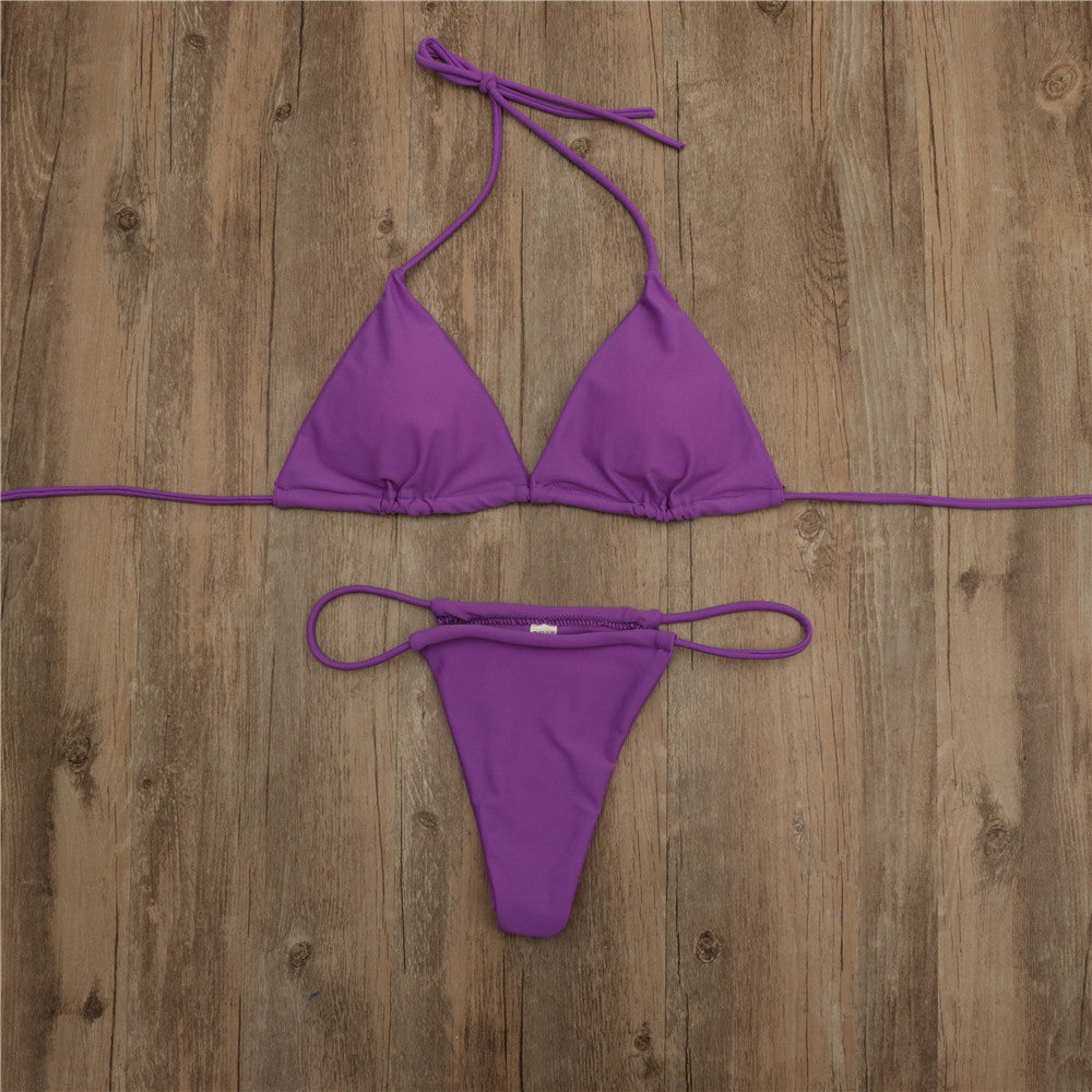 Women’s Solid Color Bikini Set – European & American Style Two-Piece Swimsuit with Stylish Split Design