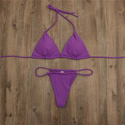 Women’s Solid Color Bikini Set – European & American Style Two-Piece Swimsuit with Stylish Split Design