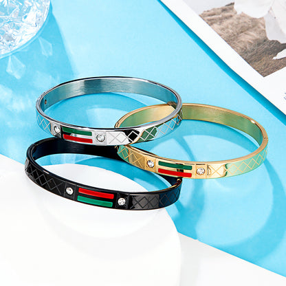 Cross-border stainless steel men's bracelet with red and green tape ring steel gold and black three color jewelry in stock wholesale