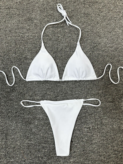 Women’s Solid Color Bikini Set – European & American Style Two-Piece Swimsuit with Stylish Split Design