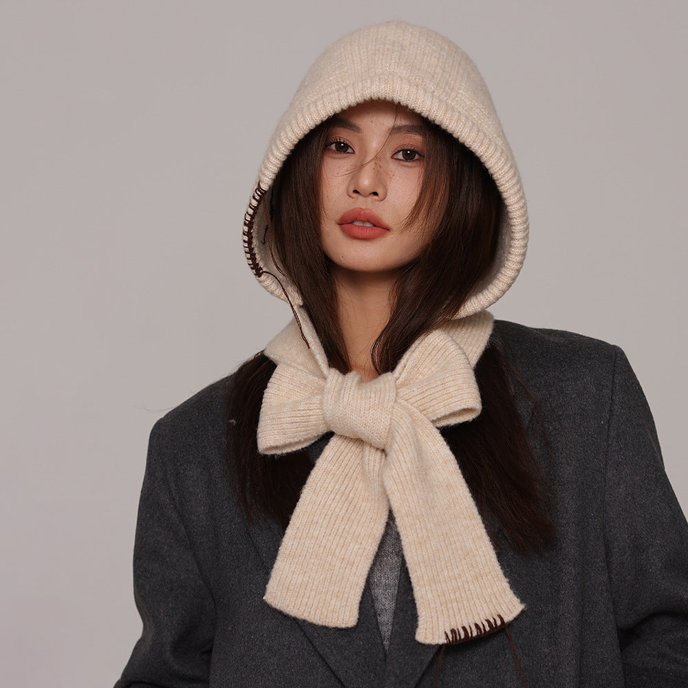 Autumn and winter new high-grade balaclava cap women's outer tie thick knitted warm earmuffs wool hat