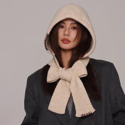 Autumn and winter new high-grade balaclava cap women's outer tie thick knitted warm earmuffs wool hat