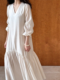 Luxi profile stacked stand collar deep V-neck white shirt Women's lazy batwing sleeve elegant large commuter shirt 9618