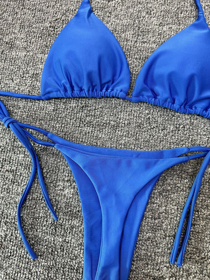 Manufacturers for Europe and the United States swimsuit strap high waist bikini solid color three-point sexy swimwear spot cross-border