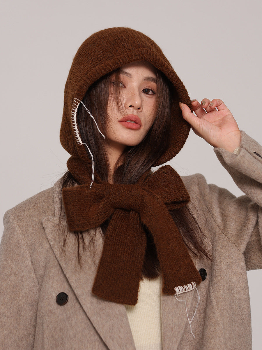 Autumn and winter new high-grade balaclava cap women's outer tie thick knitted warm earmuffs wool hat