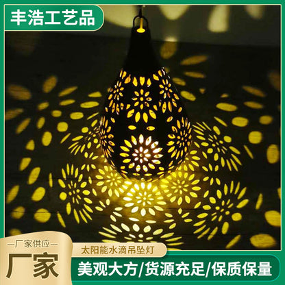Cross-Border Iron Solar Light Pendant Drop-Shaped Garden Light Outdoor Light Garden Decorative Light Led Manufacturer Supply