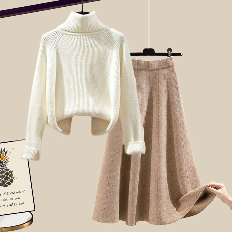 Autumn and Winter Women's Suit 2025 New Design High-Neck Knitted Sweater and Slimming Skirt Two-Piece Set