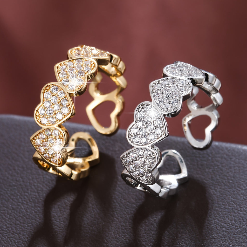 European and American Cross-border Explosions Copper Inlaid Zircon Love Heart Ring Fashion Tail Ring Couple Ring Opening Ring