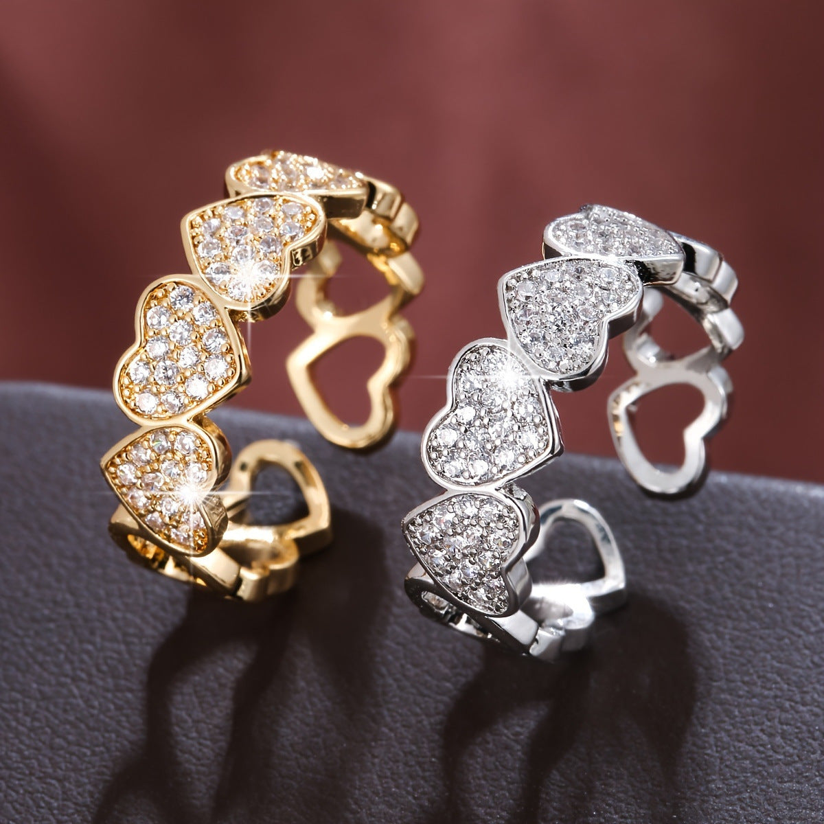 European and American Cross-border Explosions Copper Inlaid Zircon Love Heart Ring Fashion Tail Ring Couple Ring Opening Ring