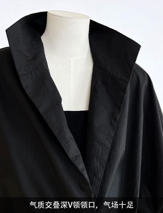 Luxi profile stacked stand collar deep V-neck white shirt Women's lazy batwing sleeve elegant large commuter shirt 9618
