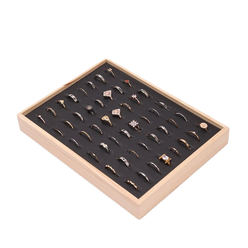 Simple solid wood small size hundred ring plate ring pair ring diamond ring silver ring ear studs storage display tray 48-bit plate