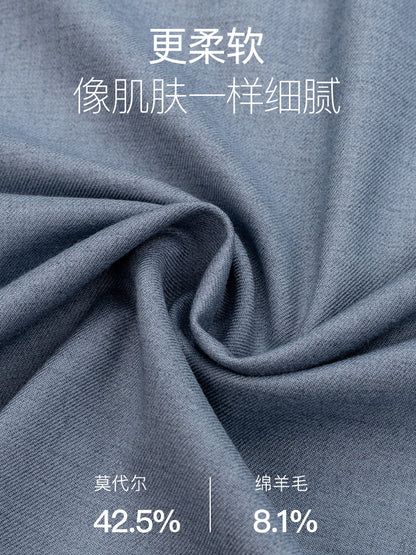 Men's Long-Sleeved Shirt Made of Sheep Wool, Machine Washable, Autumn and Winter 2025, Modal Thickened, Business High-End Casual Shirt