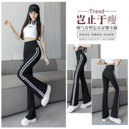 Plus Size Shark Bell Bottoms Spring Pants Women's Outer Wear Boot-Cut Pants Shark Pants High Waist Slim Side White Striped Women's Pants