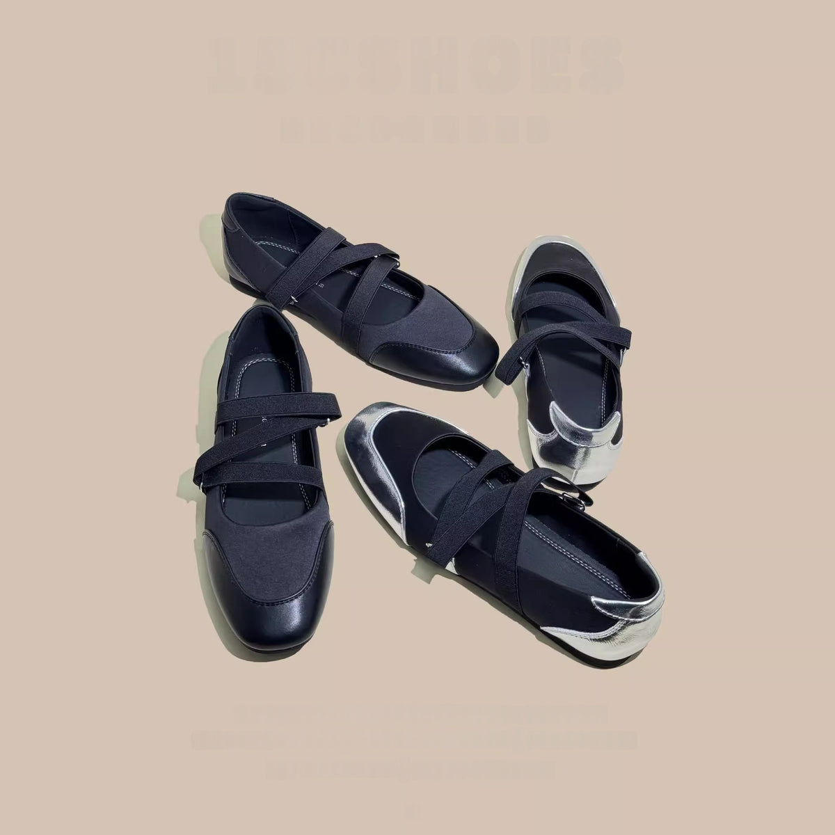 Spring and Autumn Shallow Square-Toe Flat Shoes for Women, 2026 New Model Mary Jane Ballet Shoes with Elastic Band, Silver Soft-Soled Single Shoes