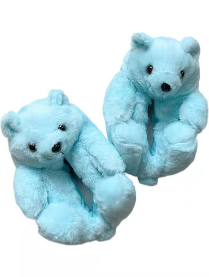 Cartoon Warm Teddy Bear Slippers Cute Little Bear Cotton Shoes Oversized Bear Indoor Home Shoes Winter Plush Wool Warm