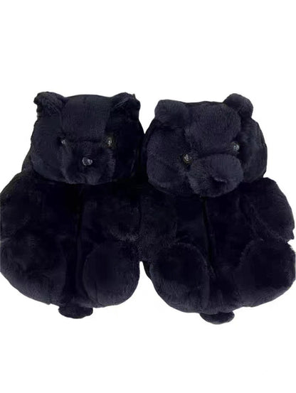 Cartoon Warm Teddy Bear Slippers Cute Little Bear Cotton Shoes Oversized Bear Indoor Home Shoes Winter Plush Wool Warm