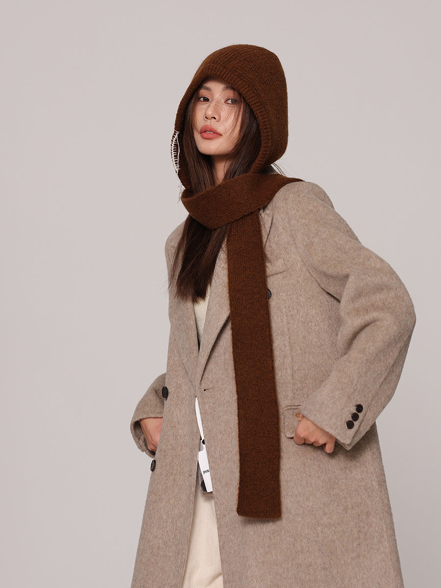 Autumn and winter new high-grade balaclava cap women's outer tie thick knitted warm earmuffs wool hat