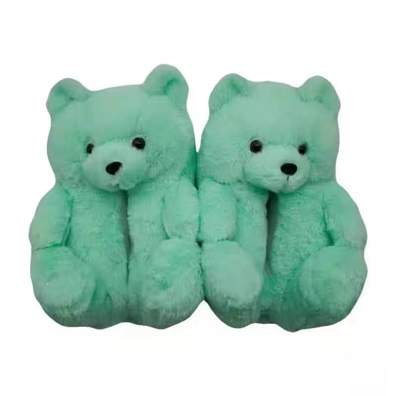 Cartoon Warm Teddy Bear Slippers Cute Little Bear Cotton Shoes Oversized Bear Indoor Home Shoes Winter Plush Wool Warm