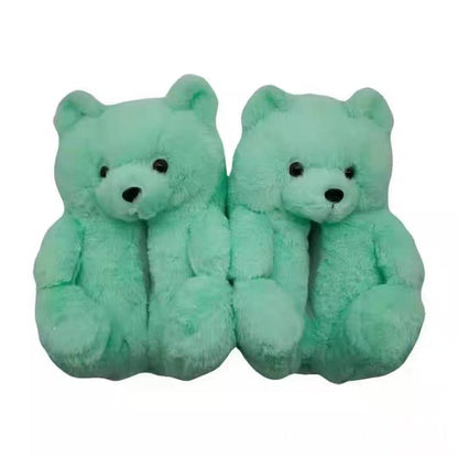 Cartoon Warm Teddy Bear Slippers Cute Little Bear Cotton Shoes Oversized Bear Indoor Home Shoes Winter Plush Wool Warm