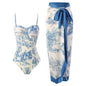 2025 European and American New Style One-Piece Swimsuit for Women, Slim-Fitting, Retro Tie-Up, Sun-Protective Long Skirt Two-Piece Set, Hard-Packed Swimsuit