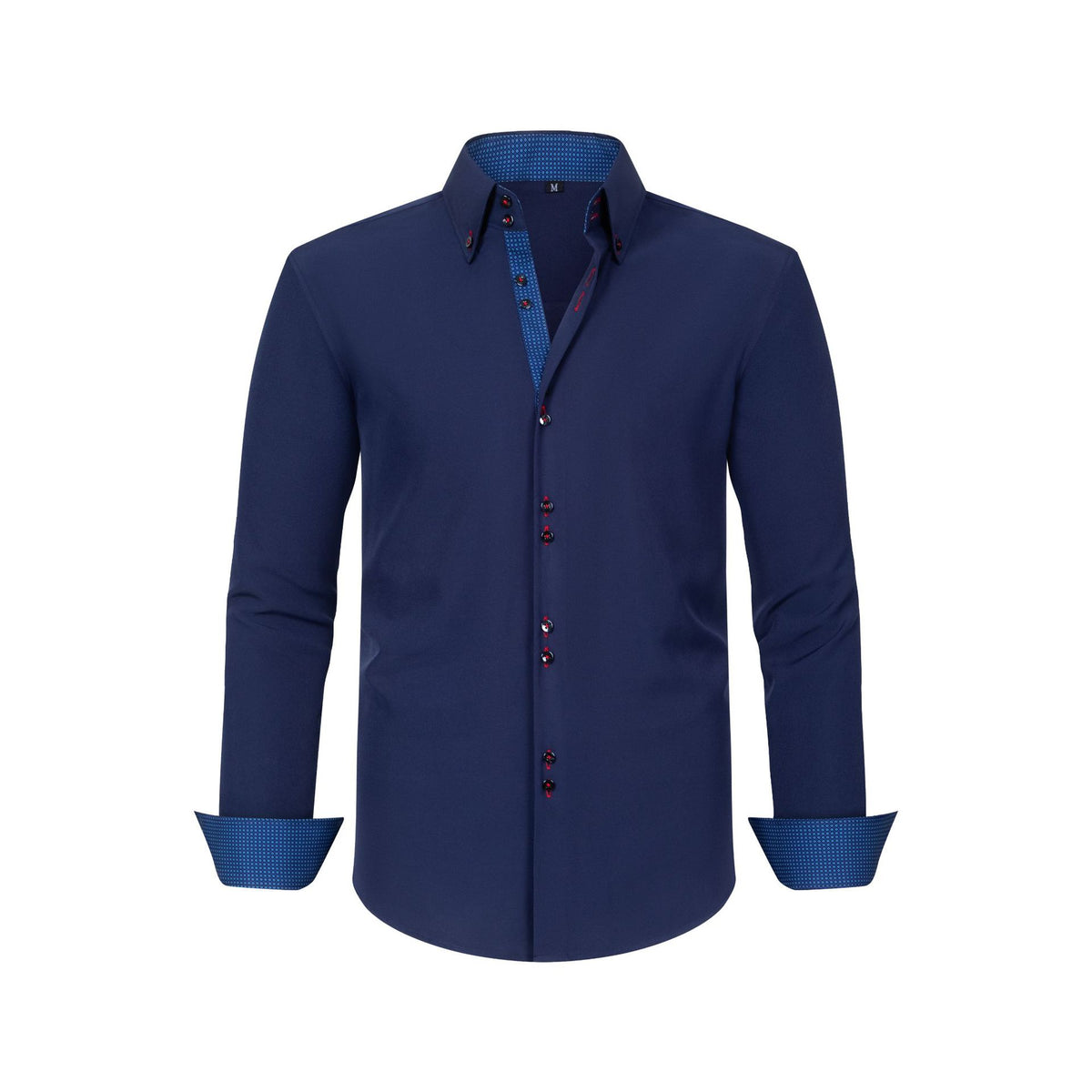Cross-Border Four-Way Stretch Men's Shirt Polka Dot Color Matching Design Double-Breasted Shirt Men's Amazon Hot Style