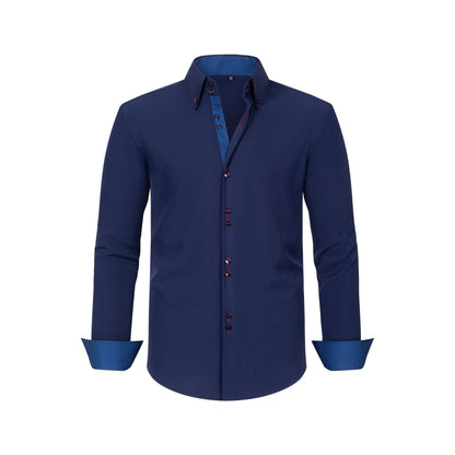 Cross-Border Four-Way Stretch Men's Shirt Polka Dot Color Matching Design Double-Breasted Shirt Men's Amazon Hot Style
