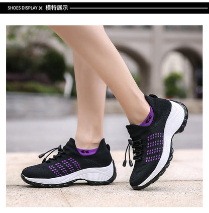 2025 Cross-Border New Large-Size Fly-Knit Mesh Shoes Trendy Mom Shoes Fashionable Sock Shoes Breathable Sports Women's Shoes