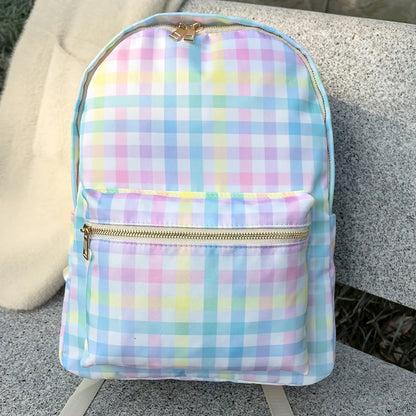 Cross-border Backpack Nylon Waterproof Rainbow Plaid Backpack Advanced Sense Niche Design Large Capacity Portable Backpack