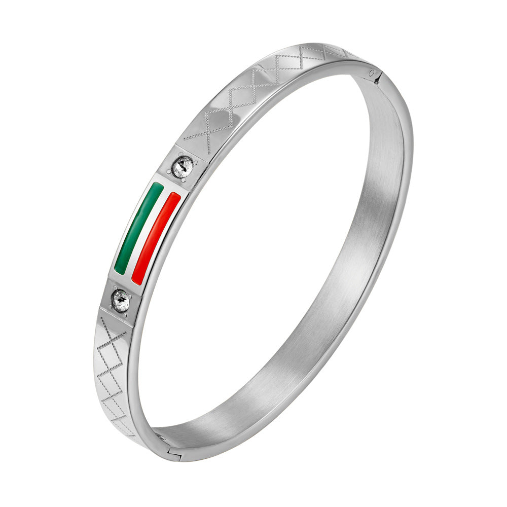 Cross-border stainless steel men's bracelet with red and green tape ring steel gold and black three color jewelry in stock wholesale