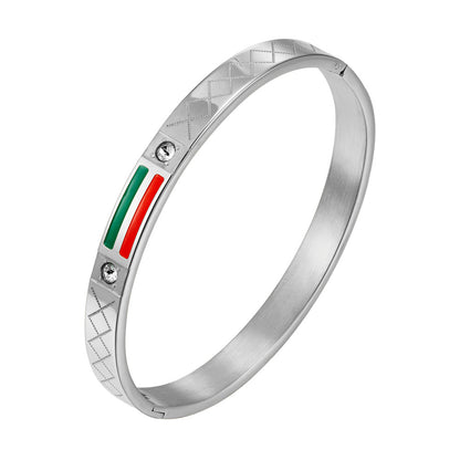 Cross-border stainless steel men's bracelet with red and green tape ring steel gold and black three color jewelry in stock wholesale