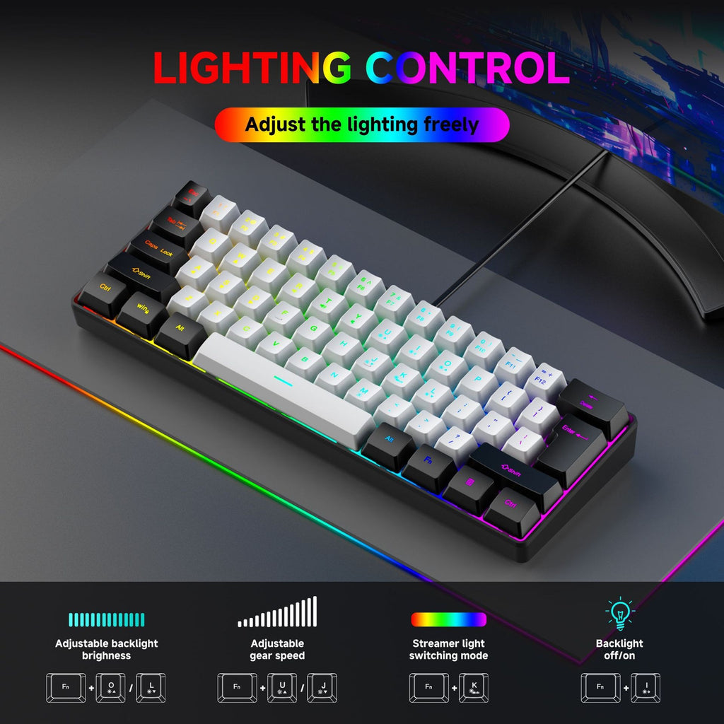 61 key RGB game wired keyboard mouse suit colorful MINI non-mechanical film black and white computer keyboard