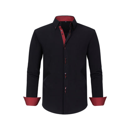 Cross-Border Four-Way Stretch Men's Shirt Polka Dot Color Matching Design Double-Breasted Shirt Men's Amazon Hot Style