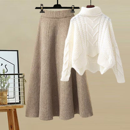 Autumn and Winter Women's Suit 2025 New Design High-Neck Knitted Sweater and Slimming Skirt Two-Piece Set