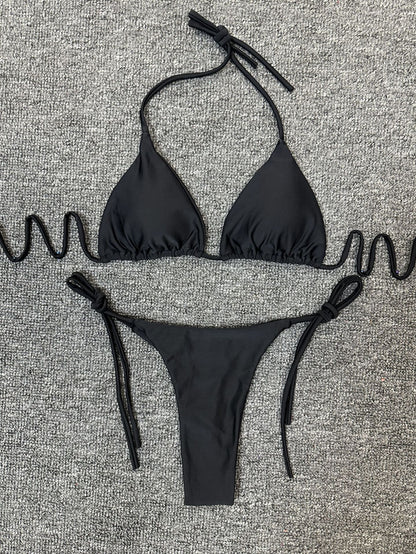 Manufacturers for Europe and the United States swimsuit strap high waist bikini solid color three-point sexy swimwear spot cross-border
