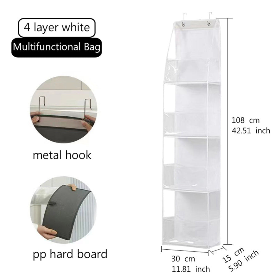 Wall-Mounted Storage Hanging Bag Behind the Door, Multi-Layered Dormitory Storage, Multifunctional Clothing and Toy Plastic Bag Storage Bag