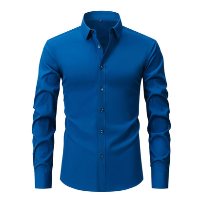 Cross-Border Four-Way Stretch Shirt Men's Shirt Wrinkle-Free and Anti-Wrinkle Amazon Export Thin Cardigan Long-Sleeved Shirt for Men
