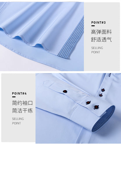 Cross-Border Four-Way Stretch Men's Shirt Polka Dot Color Matching Design Double-Breasted Shirt Men's Amazon Hot Style