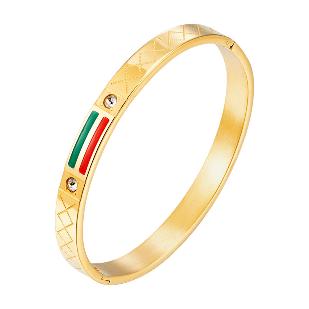 Cross-border stainless steel men's bracelet with red and green tape ring steel gold and black three color jewelry in stock wholesale