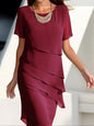 European and American Cross-Border Amazon Wish Export Women's Pure Color Short-Sleeved Glitter Ruffled Round Collar Casual Dress