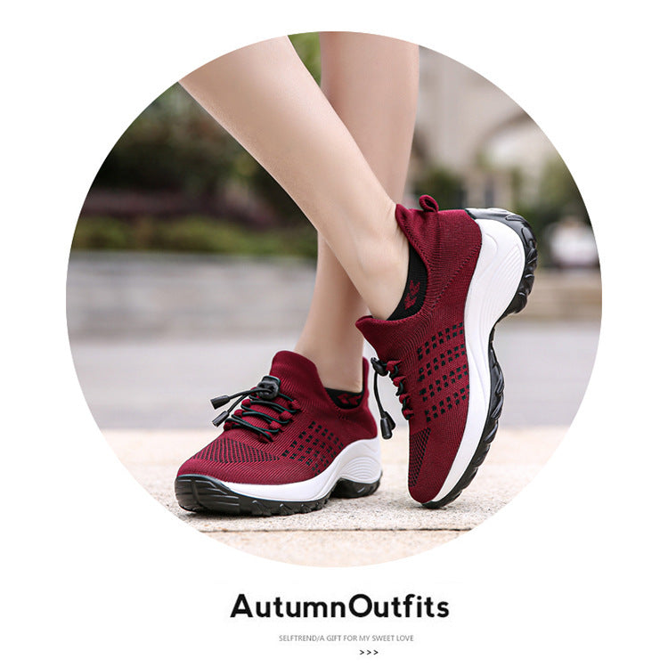 2025 Cross-Border New Large-Size Fly-Knit Mesh Shoes Trendy Mom Shoes Fashionable Sock Shoes Breathable Sports Women's Shoes