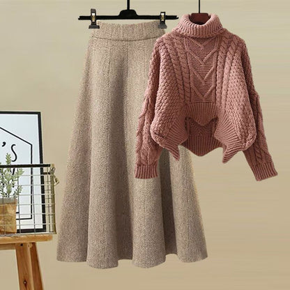 Autumn and Winter Women's Suit 2025 New Design High-Neck Knitted Sweater and Slimming Skirt Two-Piece Set