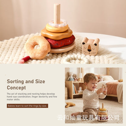 Amazon Baby Early Education Educational Lion Set Pillar Toy Wooden Toddler's Hands-on Brain Stacking Shape Building Blocks