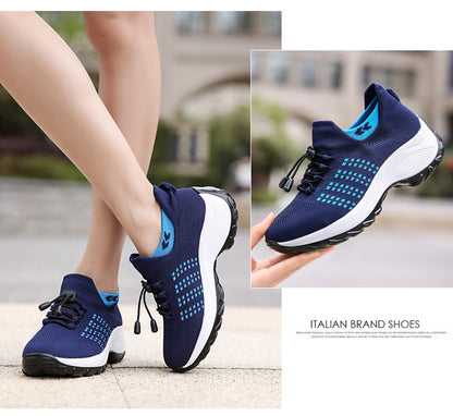 2025 Cross-Border New Large-Size Fly-Knit Mesh Shoes Trendy Mom Shoes Fashionable Sock Shoes Breathable Sports Women's Shoes