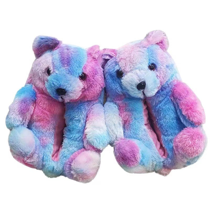Cartoon Warm Teddy Bear Slippers Cute Little Bear Cotton Shoes Oversized Bear Indoor Home Shoes Winter Plush Wool Warm