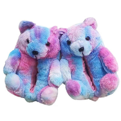 Cartoon Warm Teddy Bear Slippers Cute Little Bear Cotton Shoes Oversized Bear Indoor Home Shoes Winter Plush Wool Warm