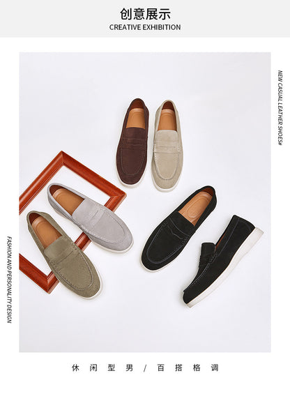 British Style Anti-Velvet Genuine Leather Frosted Loafers Men's Lazy Bean Shoes Slip-on Foil Casual Men's Shoes
